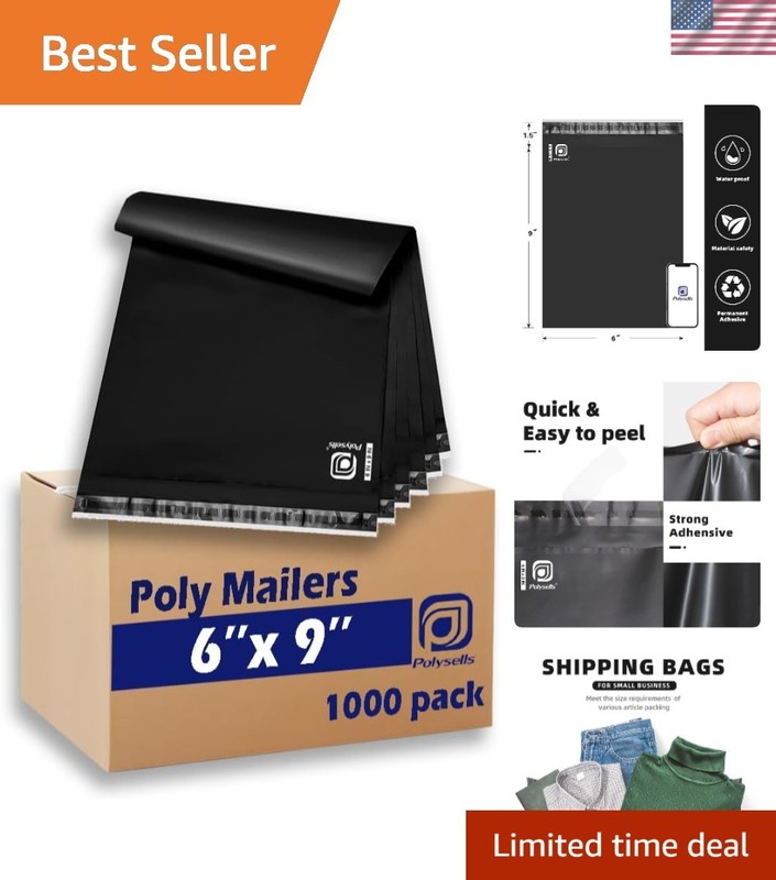 1000 Pcs Black Poly Mailers – 6×9