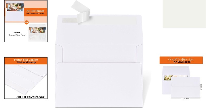 50 Pack A7 White Self-Seal Envelopes - Perfect for Invitations & Announcements gallery