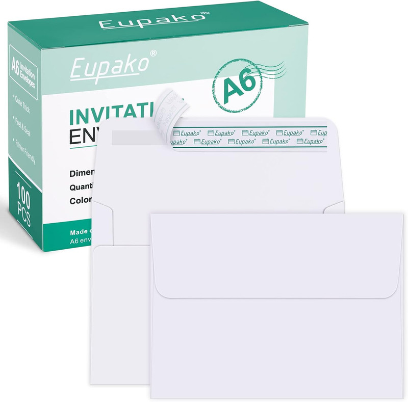 A6 White Envelopes 4X6, 100 Pack Self Seal Envelopes for 4X6 Cards, Photos, Invi