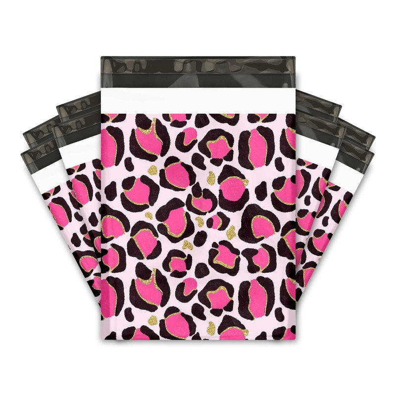 10×13 (100) Pink Leopard Print Designer Poly Mailers Shipping Envelopes Premi…