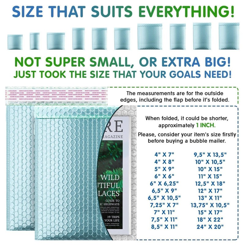250 #0 6.5x9 Aqua ICE BLUE Metallic Bubble Mailers Padded Envelopes gallery