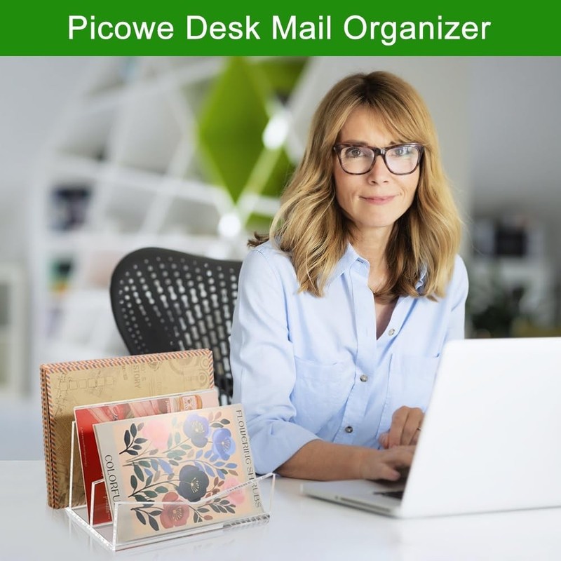 Picowe Acrylic Mail Organizer, 3-Tier Desktop File Holder for Large, Clear gallery