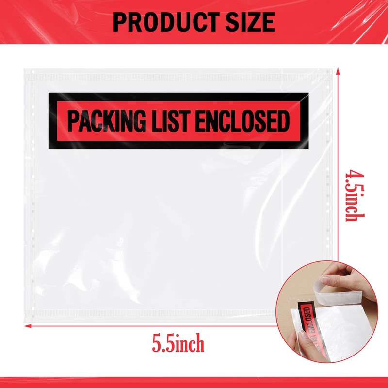 1000 Pcs Red 4.5x 5.5 Packing Slip Envelopes, Clear Self Adhesive, Top Load gallery