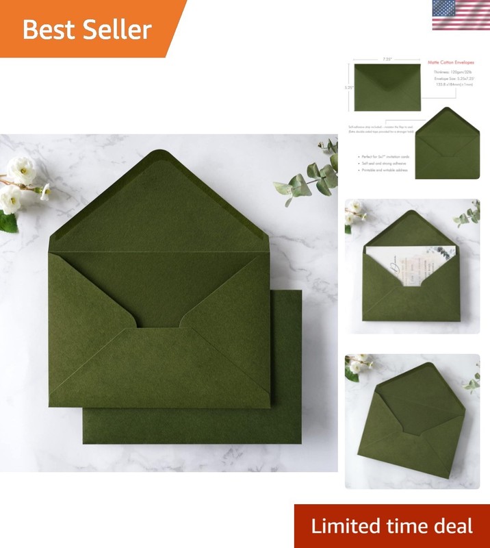 50 PCS/Pack A7 Envelopes, 5.25 x 7.25” Olive Green 5×7 Envelopes for Wedding…