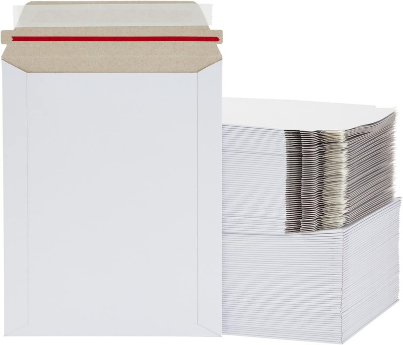 100-Pack Stay Flat Rigid Mailers 7 X 9 Inches with Self Adhesive Seal, Bulk Whit