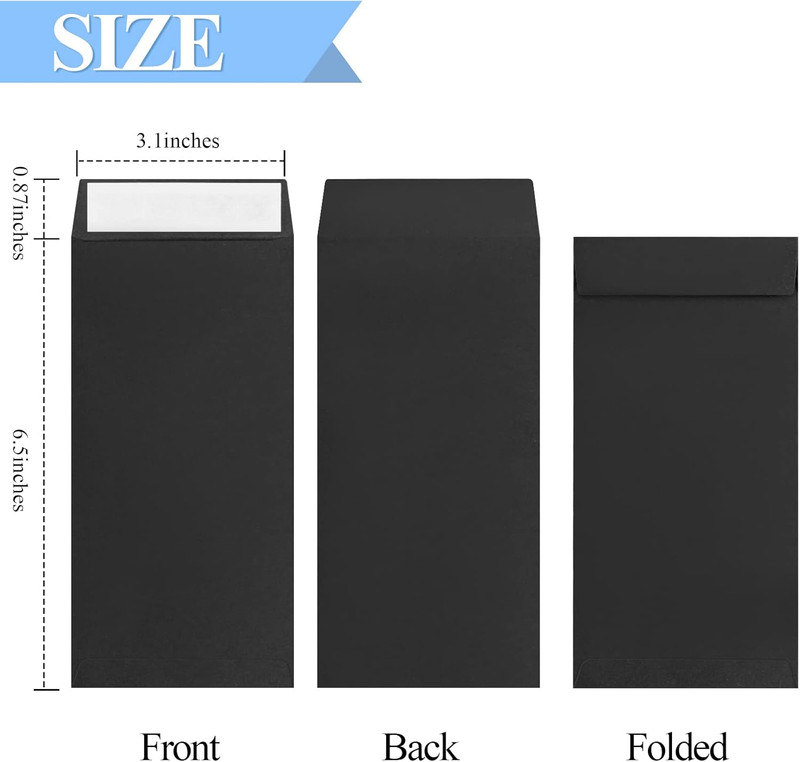 120 Black Cash Envelopes 3.2x6.6in Peel Seal Money Budget Saving Envelopes gallery