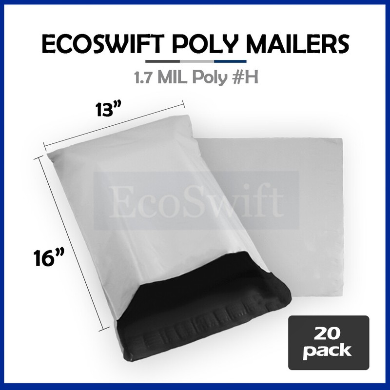 20 13×16 EcoSwift White Poly Mailers Shipping Envelope Self Sealing Bags 1.7 MIL