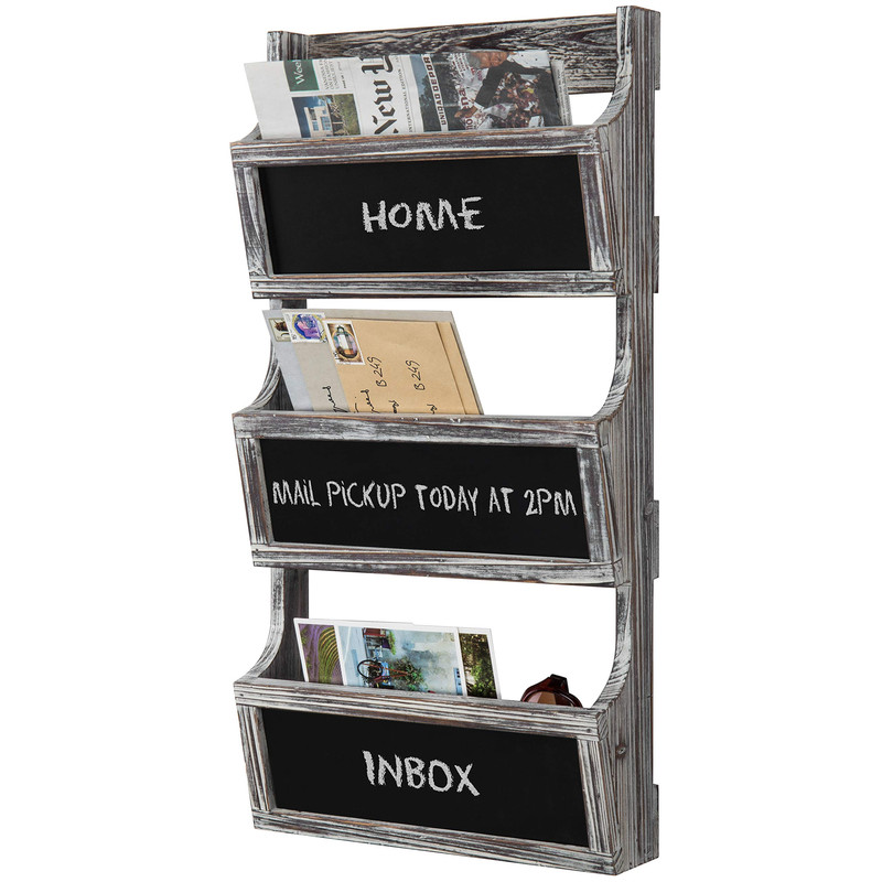 Mygift Wall Mounted Torched Solid Wood Magazine And Mail Holder Organizer Rack