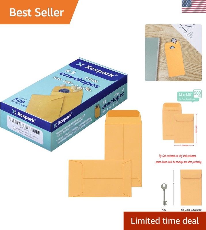 Robust 500 PCS Self-Sealing Brown Kraft Envelopes, 2.5″ x 4.25″ for Valuables
