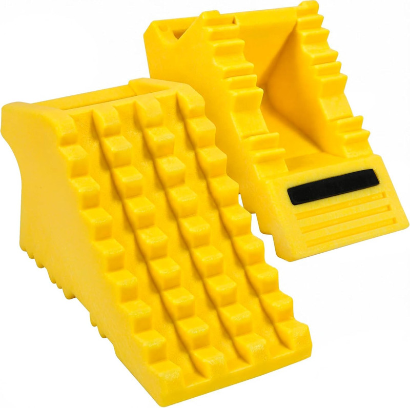 High Visibility Poly Foam Wheel Chock 2-Pack | 8" x 4" x 4" Lightweight Tire Sto gallery