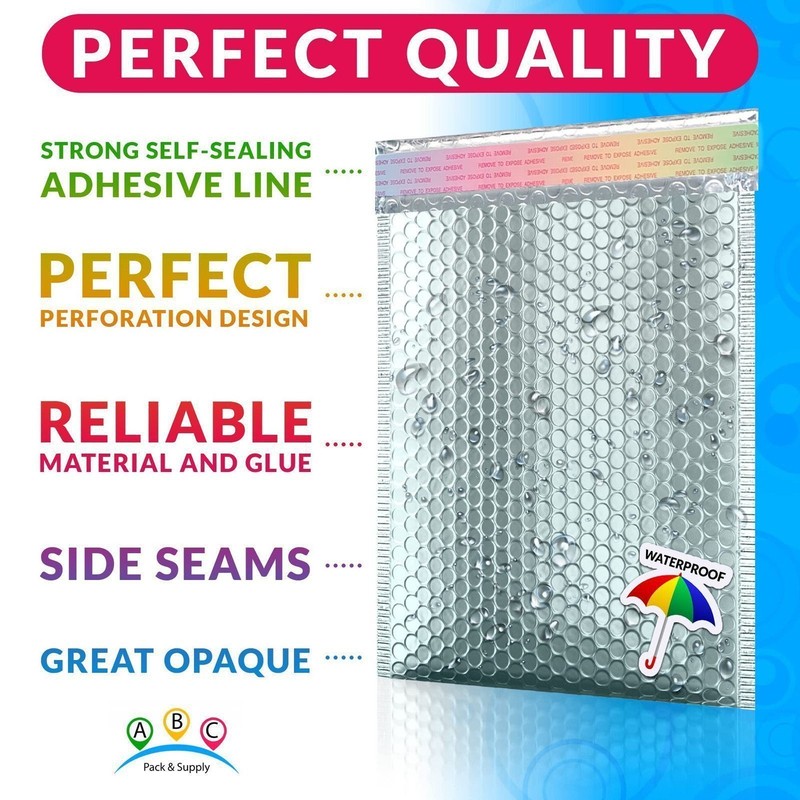 10 Metallic Bubble Mailers, Ice Blue Gift Bubble Envelopes 9.5" x 13.5" gallery