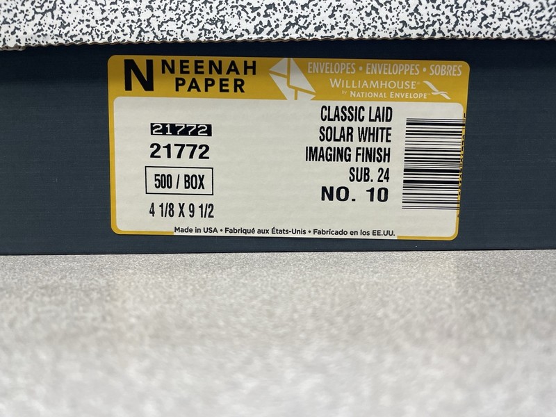 500 Total – Older Box Classic Laid Solar White 24# Imaging Finish #10 Envelopes