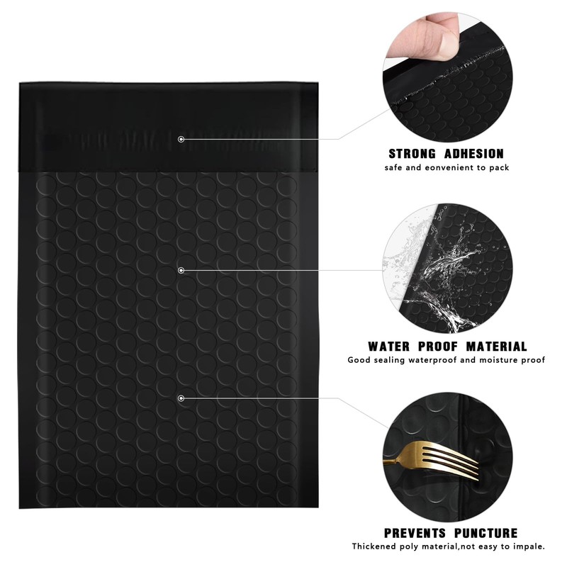 52 Padded Shipping Bags 4x8 Inch, Bubble Mailers, Waterproof, Self Seal, Black gallery
