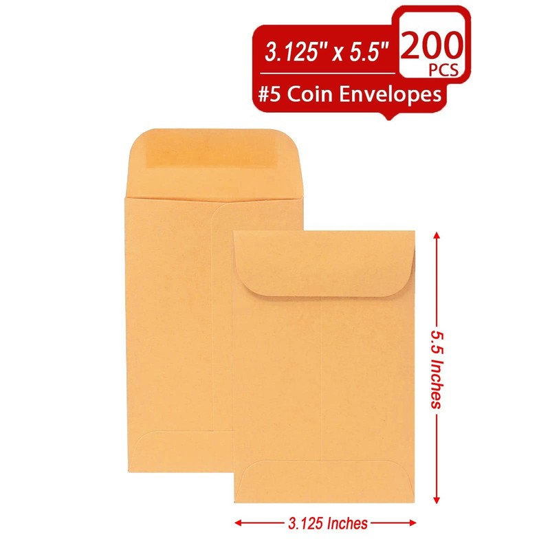 200PCS #5 Coin Envelopes 3.125x5.5 inches Brown Kraft Envelopes Classic Small... gallery