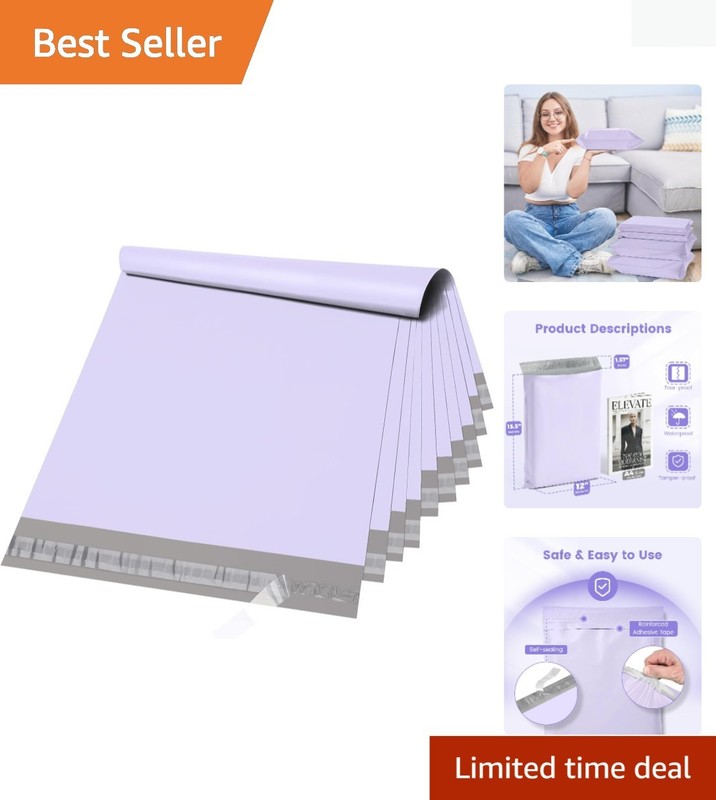 Economical 50PC Waterproof Poly Mailers in Lilac Purple – 12×15.5 Shipping Bags