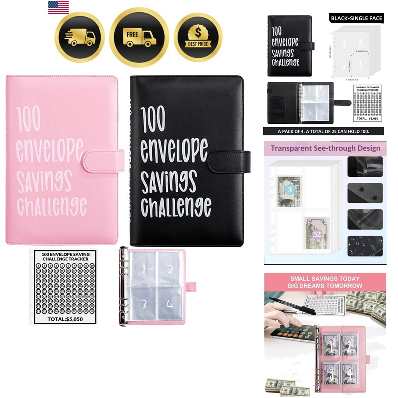 2PCS 100 Envelopes Money Saving Challenge, Envelopes Challenge Binder, Achiev…