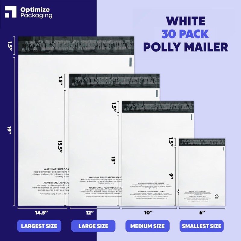10x13 Heavy-Duty Poly Mailers – 30-Pack, White 3 Mil Thick Shipping Bags – Wa... gallery