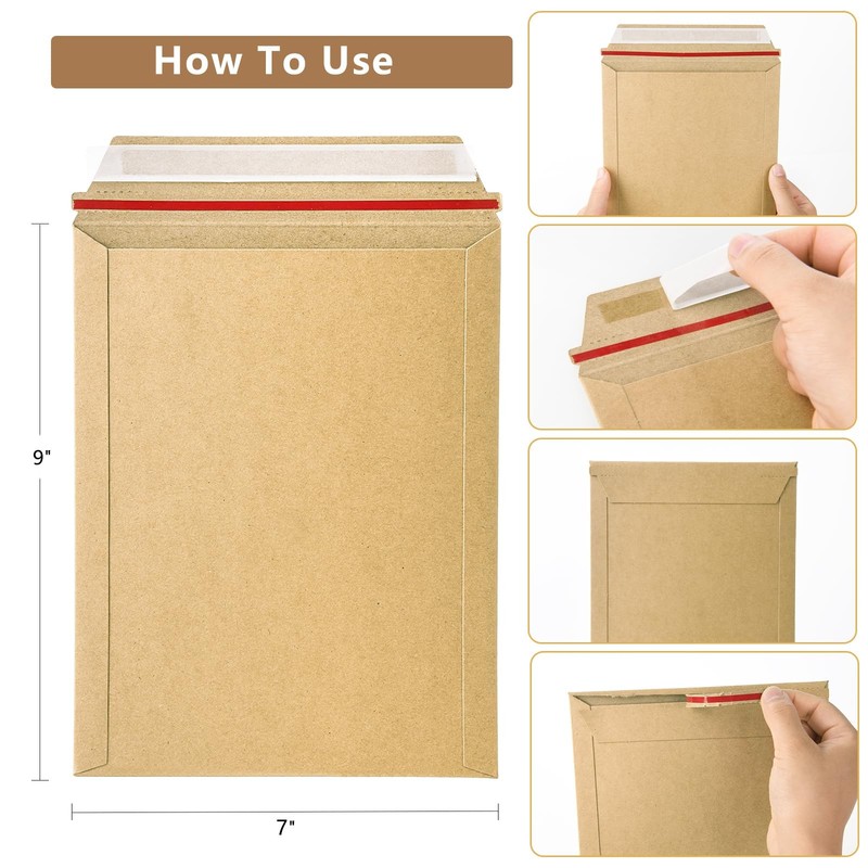 50 Pack 7x9 inch Kraft Rigid Mailer Self Seal Photo Document Mailers, Stay Fl... gallery