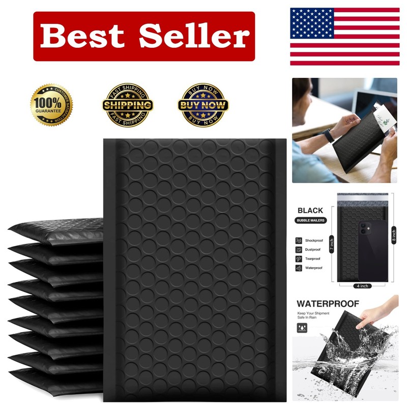 4×8 Inch Black Bubble Mailers – 100 Pack Self-Seal Shipping Envelopes
