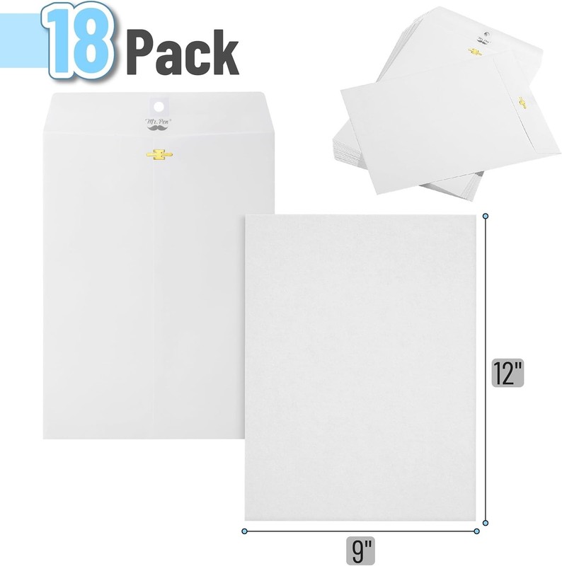 Clasp Envelopes, 18 Pack, 9" x 12", White Kraft Letter Size, Document Envelop... gallery