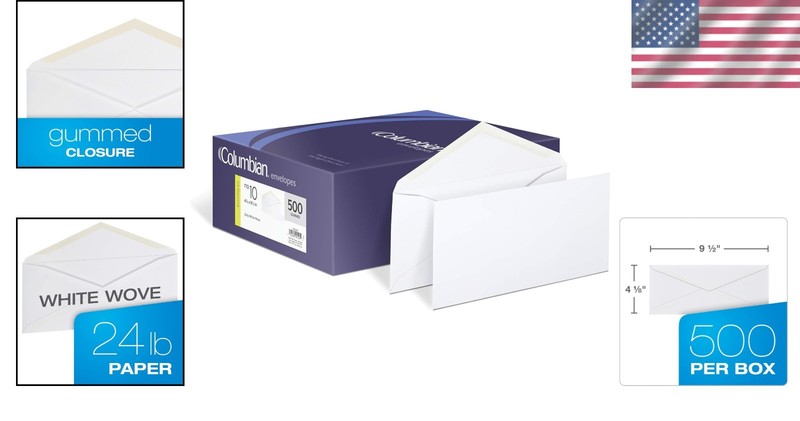 24 lb Gummed Seal Envelopes - 500 Pack for Business Use 4-1/8 x 9-1/2 gallery