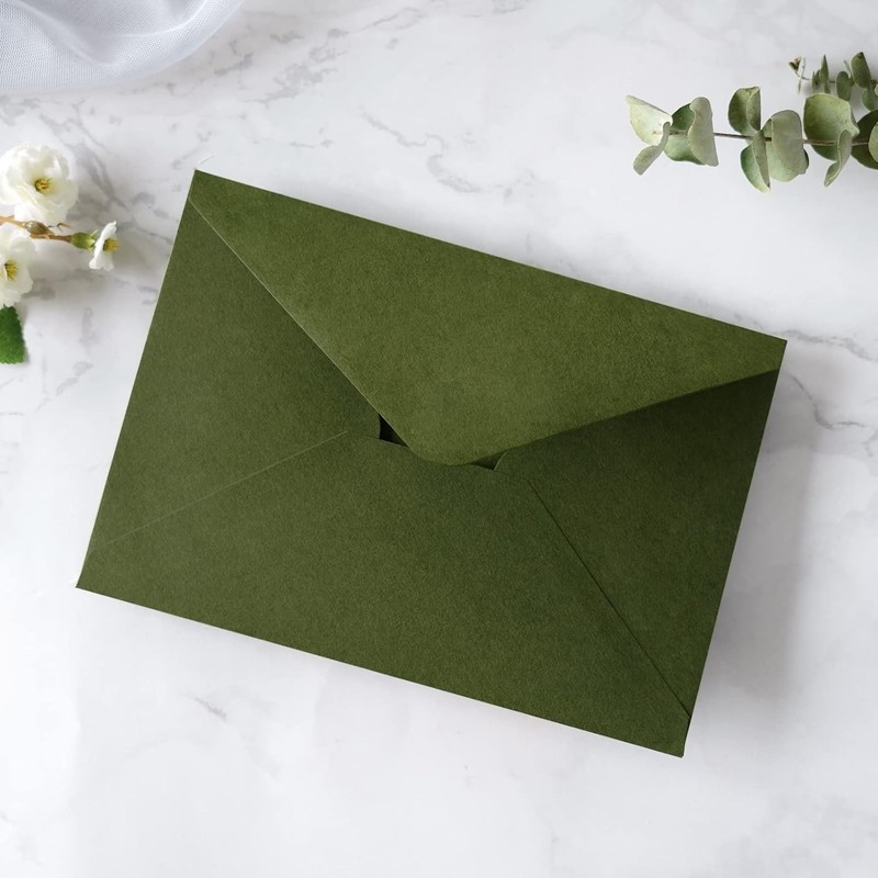 50 PCS/Pack A7 Envelopes, 5.25 x 7.25'' Olive Green 5x7 Envelopes for Wedding... gallery