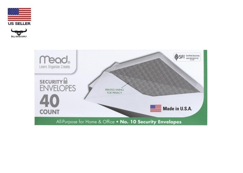 Mead No. 10 Gummed Security Envelopes, 40 Count 4-1/8 x 9-1/2 Inch – MADE in USA
