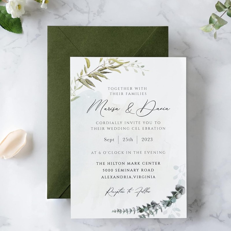 50 PCS/Pack A7 Envelopes, 5.25 x 7.25'' Olive Green 5x7 Envelopes for Wedding... gallery