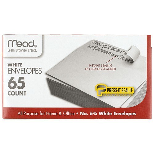 Mead Press-It Seal White Envelope 6-3/4″ non-security 65/Pk School Office Home