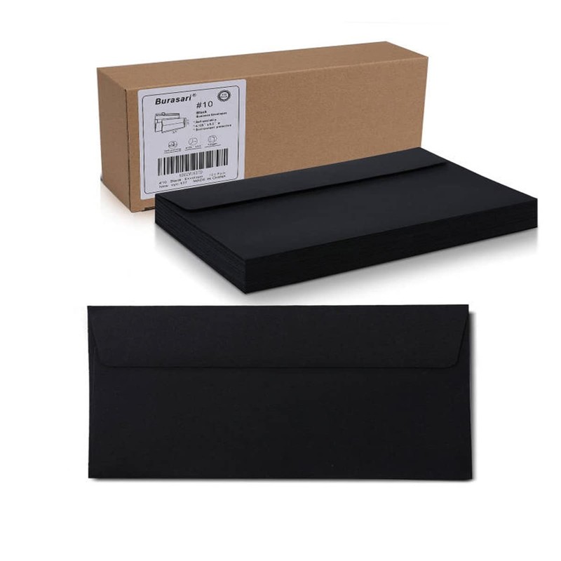 100 #10 Black Business Envelopes Self Seal 120GSM