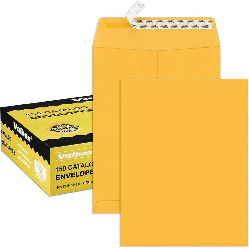 10X13 Self Seal Catalog Envelopes 150 Packs Brown Kraft Large Envelopes with Pee
