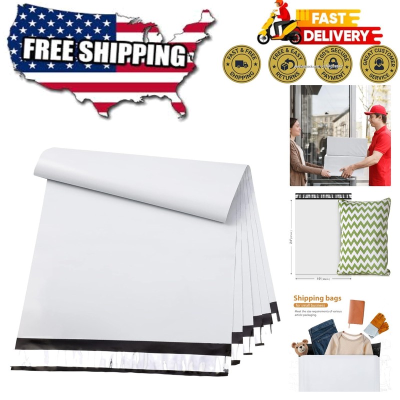 100 Pack Poly Mailers 19×24 Inch – Waterproof Self-Seal Shipping Bags in White