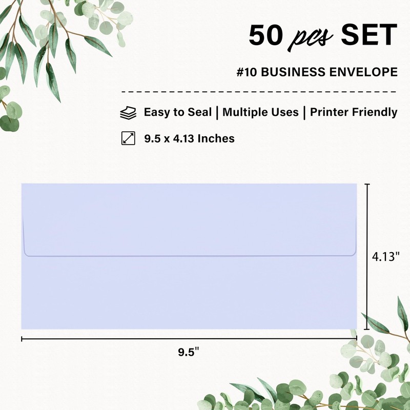 50 Pack #10 Business Envelopes, Self Seal Standard Lavender Envelopes for Secure gallery