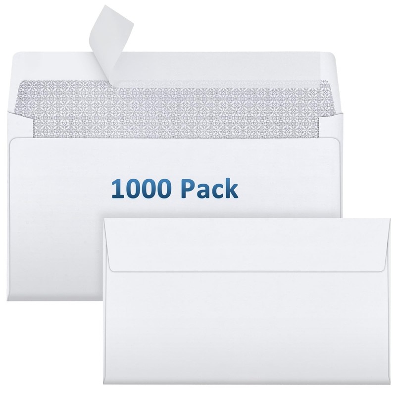 1000 Pack #6-3/4 Security Envelopes Self Seal – 3-5/8 x 6-1/2 Inch White Busines