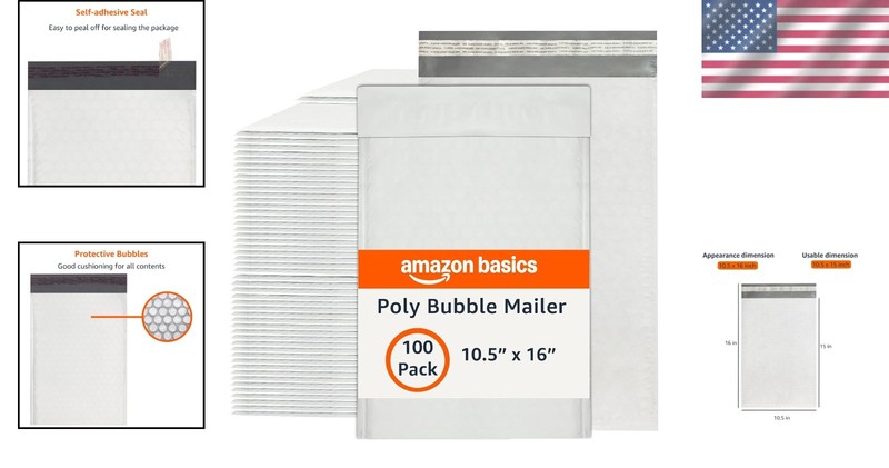 Water-Resistant Self-Seal Mailers, 10.5" x 16", 100-Pack - Perfect for Shipping gallery