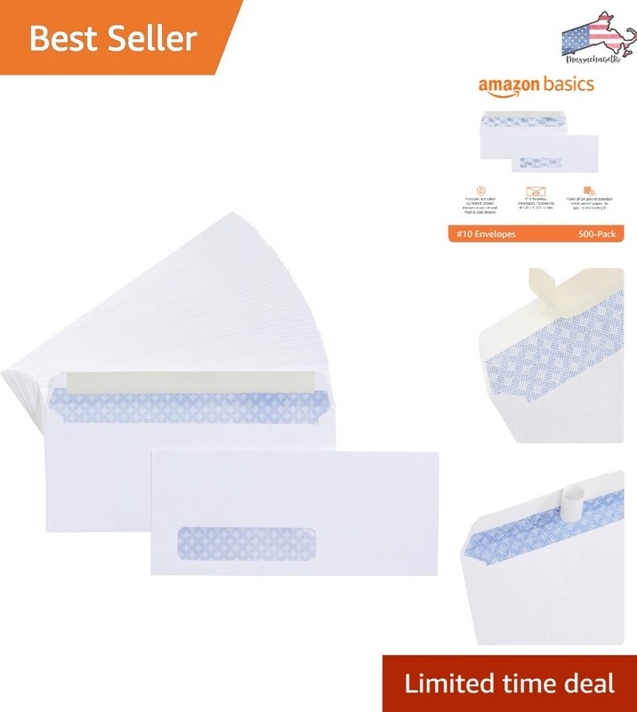 500-Pack Security-Tinted Self-Seal Business Envelopes with Left Window, White