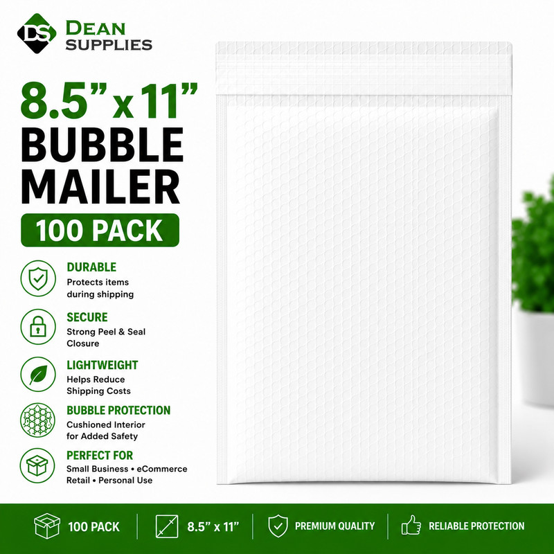 8.5×11 Bubble Mailers White 100 Pack Padded Shipping Envelopes Peel