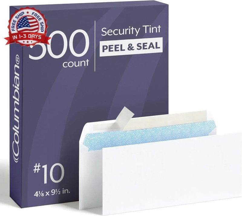 Columbian #10 Security Envelopes, 500 Pack, Self Seal Envelopes for Home, School