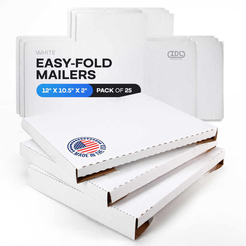 White Mailing Boxes 12X10.5X2 Pack Of 25 Usa-Made – Strong Easy To Fold