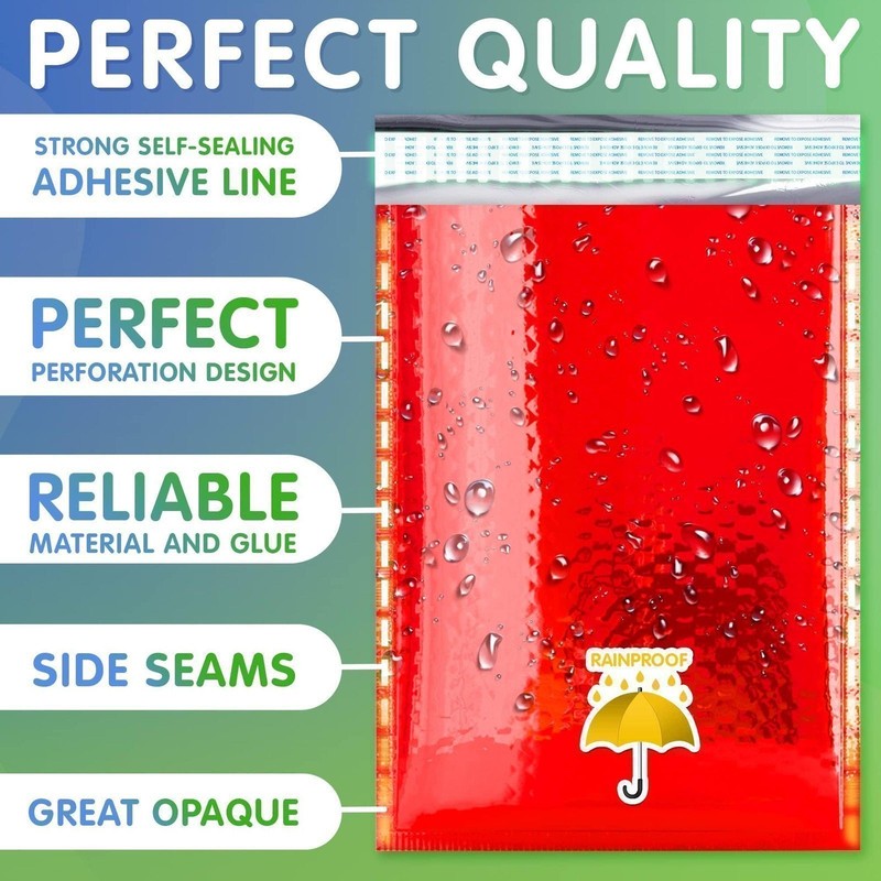 25 - 5" x 9" Red Metallic Bubble Mailers Opaque Mail Bubble Envelopes gallery
