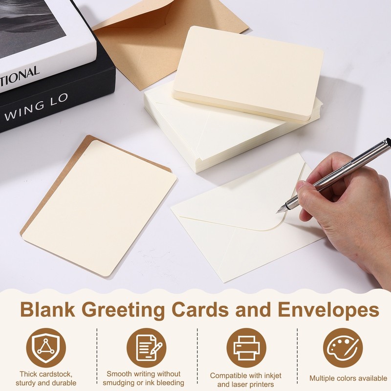 50Sets 4 x 6" Blank Greeting Cards and Envelopes, Rounded Corner Cards, Black gallery