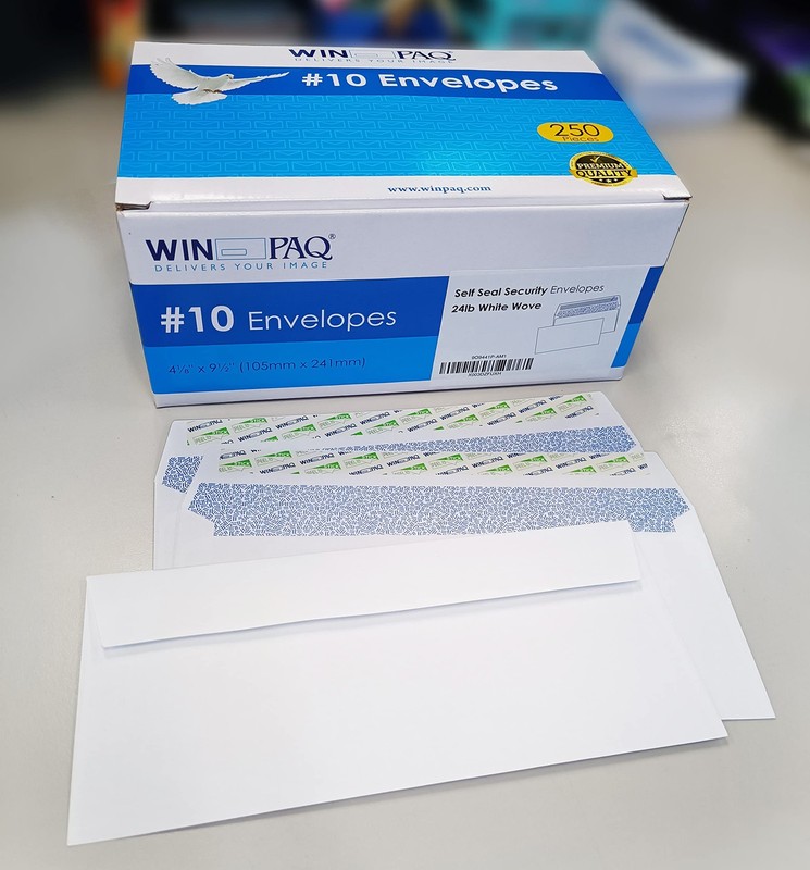 250 PCS WINPAQ 10 Security Peel Seal Envelopes 4-1/8x9-1/2 Inch White gallery