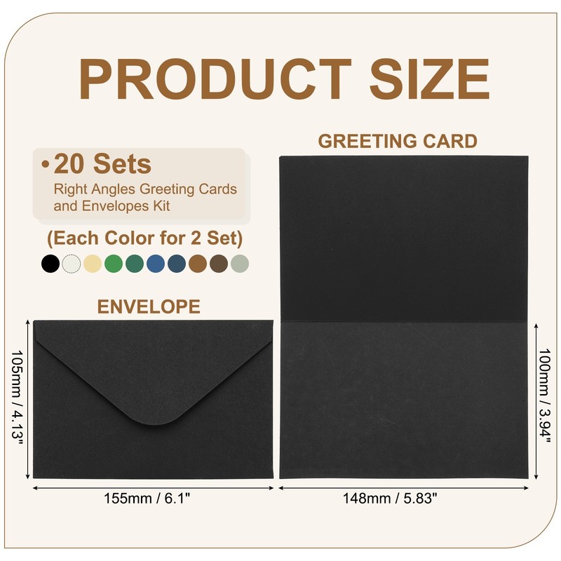 20Sets 4 x 6" Blank Greeting Cards and Envelopes, Right Angles Cards, 10 Colors gallery