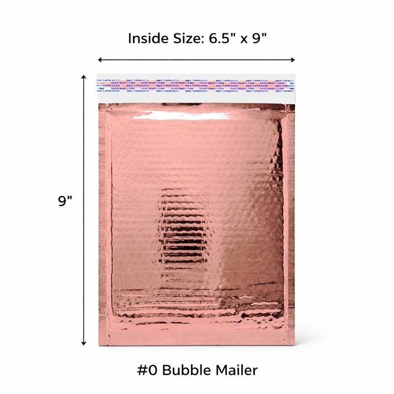 Glamour Metallic Rose Gold Bubble Mailers 6.5×10 Peel N Seal Padded 20-500
