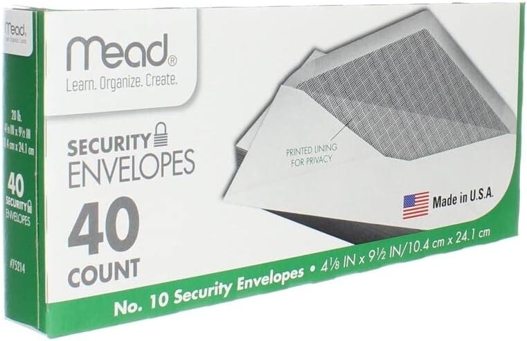 4 Mead 75214 #10 4 1/8 X 9 1/2 Gummed Closure 40 count white envelope gallery