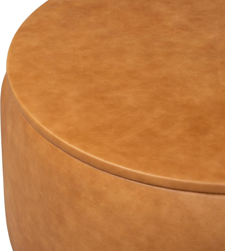 Herve Storage Ottoman – round Italian Full-Grain Leather Ottoman with Hidden Sto gallery