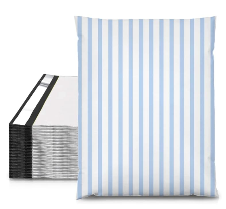 100 Pcs Striped Poly Mailers Packaging Bags Blue White Stripe Self Sealing Pl...