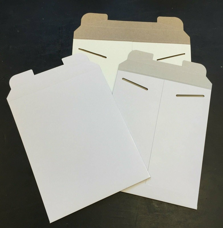 25 9 x11.5 White No Bend Paperboard Tab Lock Rigid Photo Document Mailer