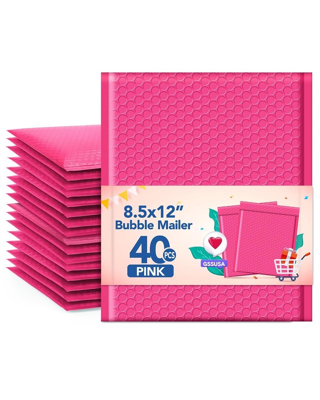 Pink Bubble Mailers 8.5×12 Padded Envelopes 40 Pack Self-Seal Packaging Bags,…