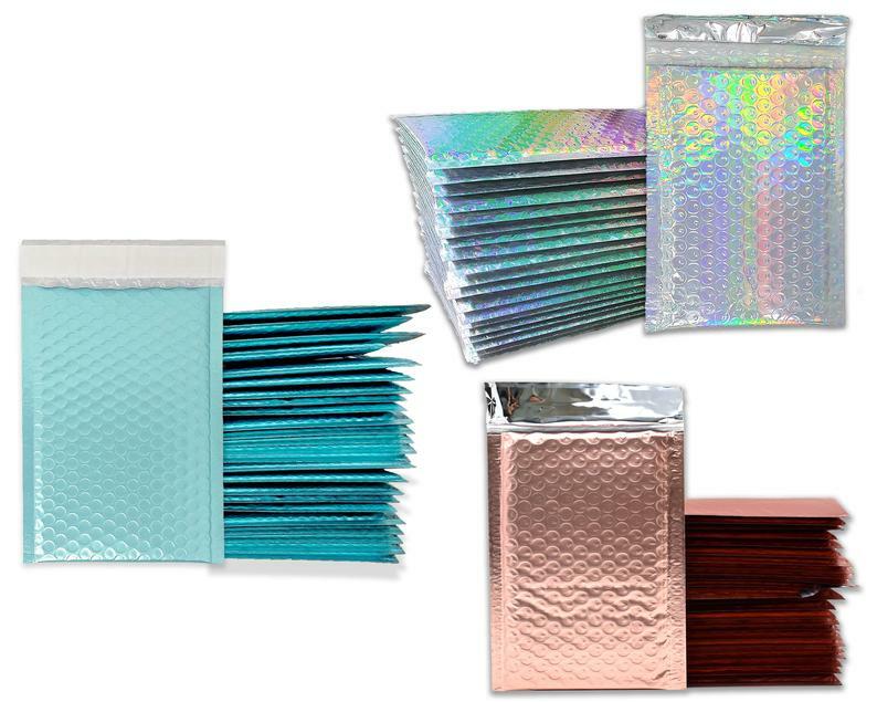 4X8 Holographic, Sunset Peach Bubble Mailers, Metallic Padded Shipping Mailing